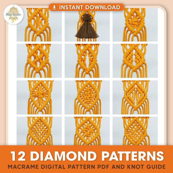 12 Macrame Diamond Patterns Guide PDF For Beginners/Macrame Tutorial/Macrame Guide/Macrame Pattern PDF