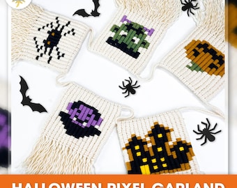 Macrame Pattern PDF Tutorial Digital Download Halloween Pixel Garland: DIY Decor