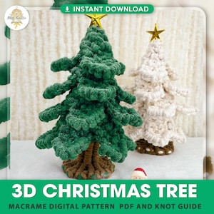 May include: Two handmade 3D Christmas trees, one green and one cream, with gold star toppers. The green tree has a brown trunk and base. The image includes the text "3D CHRISTMAS TREE" and "INSTANT DOWNLOAD".