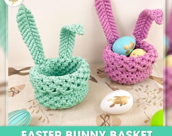 Macrame Pattern PDF Tutorial Easter Bunny Basket: Beginner Knot Guide (PDF)