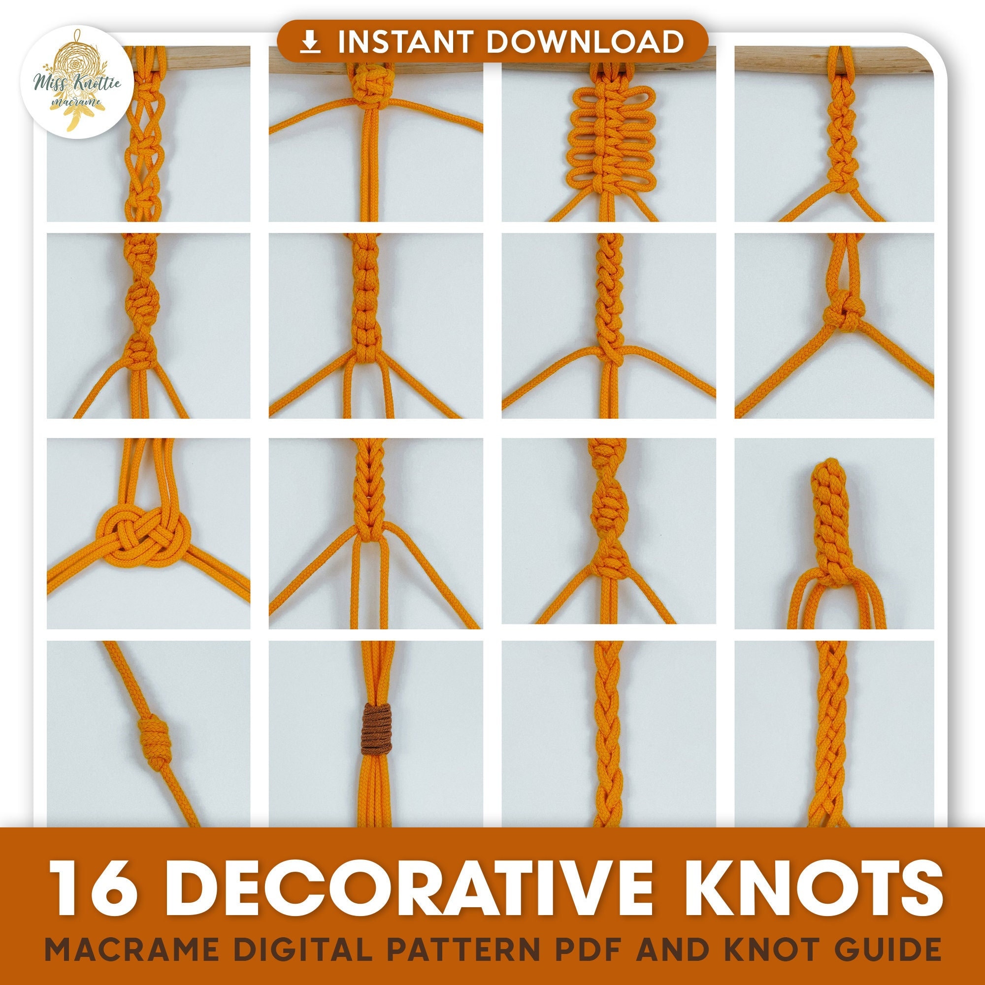 Macrame Decorative Knot Guide PDF With 16 Knots Explained, Knot Tutorial  for Beginners , Step by Step Instructions With Photos 