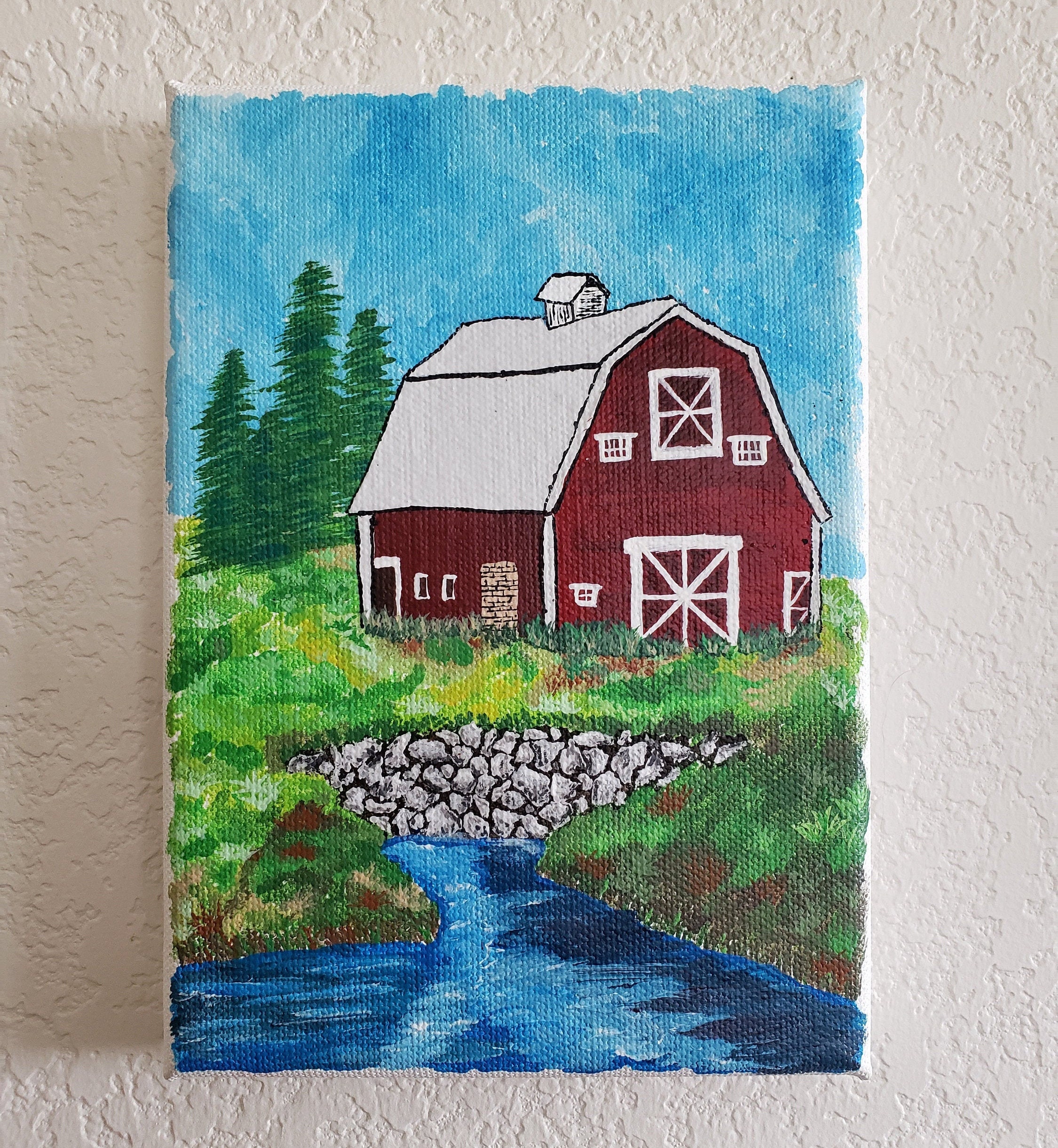Acrylic Painting Landscape Farm Scene Barn Painting Etsy
