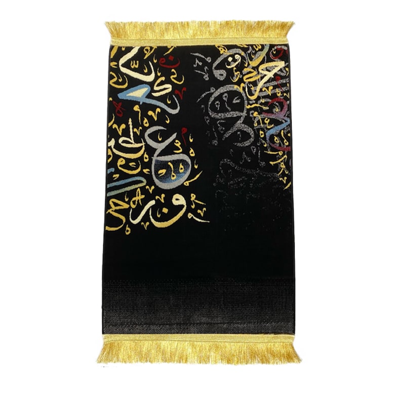 Tappetino da preghiera in calligrafia araba Kaaba nera, realizzato a Madina immagine 12