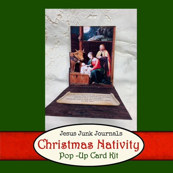 Christmas Nativity Pop-up Card Kit, Jesusjunkjournals, junk journals, ephemera