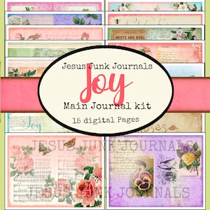 JOY Junk Journal digital kit, 15 page download, Jesusjunkjournals, Faith-based journal kit