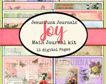 JOY Junk Journal digitale kit, 15 pagina's te downloaden, Jesusjunkjournals, op geloof gebaseerde tijdschriftkit