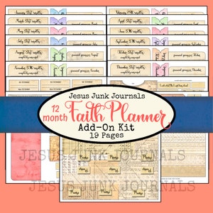 Kit complementar do planejador de fé 19 páginas, peças e peças para usar com o kit principal (vendido separadamente) para fazer um planejador de fé de 12 meses!