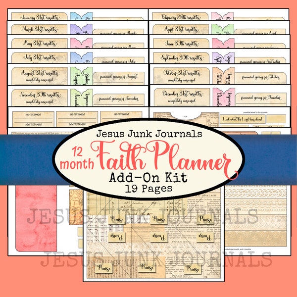 Faith Planner Add-On Kit 19 pages, Pieces and parts to use with the Main Kit (sold separately) to make a 12 month faith planner!