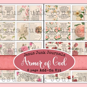 Armor of God 6 page add-on kit, Jesusjunkjournals, ephemera, journal cards