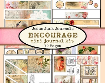 ENCOURAGE Mini-Journal Kit, Digital junk journal kit, Jesusjunkjournals