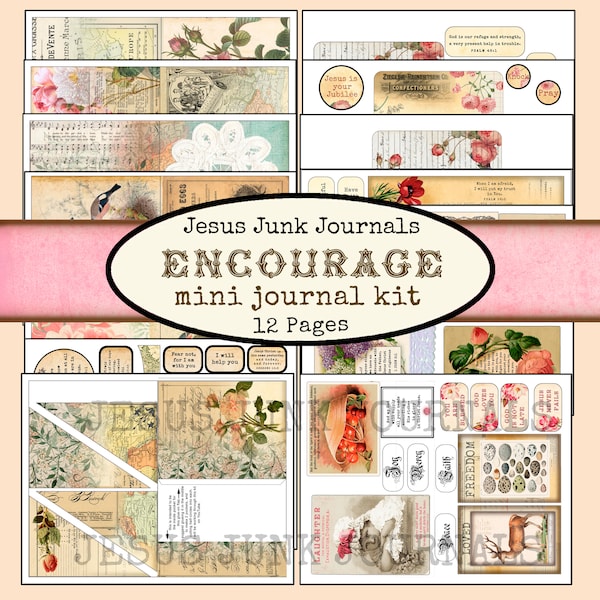 ENCOURAGE Mini-Journal Kit, Digital junk journal kit, Jesusjunkjournals