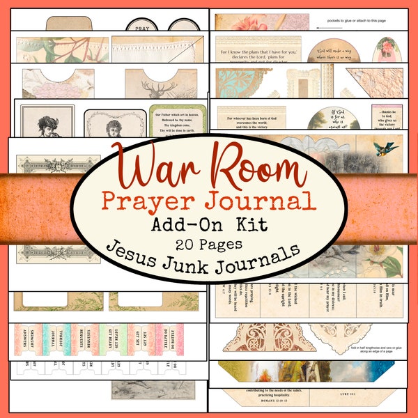Prayer War Room 20 Page Add-On Kit, Ephemera, Pockets, JesusjunkJournals, Pam Sledd