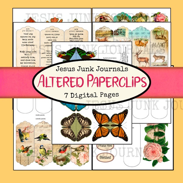 Altered Paperclips, 24 clips plus 10 word bubbles, digital junk journal kit