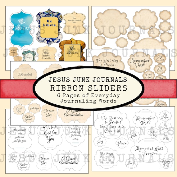 EveryDay Ribbon Sliders for Junk Journaling, 6 page digital download, ephemera
