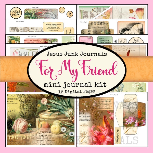 For My Friend Mini Journal Kit, Digital Junk Journal Kit