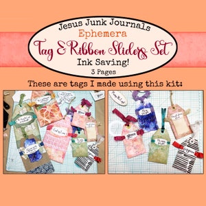 Tag Ribbon Sliders Set, 30 mensajes, ahorro de tinta, descarga digital 3 páginas, Jesus Junk Journals