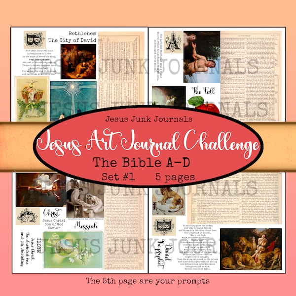 Jesus Art Journal Challenge Set #1,The Bible A to D, artwork aids and prompts