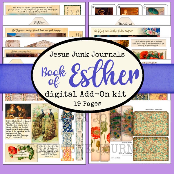 Book of Esther Add-On Kit, 19 pages of ephemera, Jesusjunkjournals, junk journals