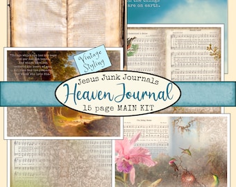 15 page Vintage-style Heaven Journal Main Kit digital download printable junk journal kit