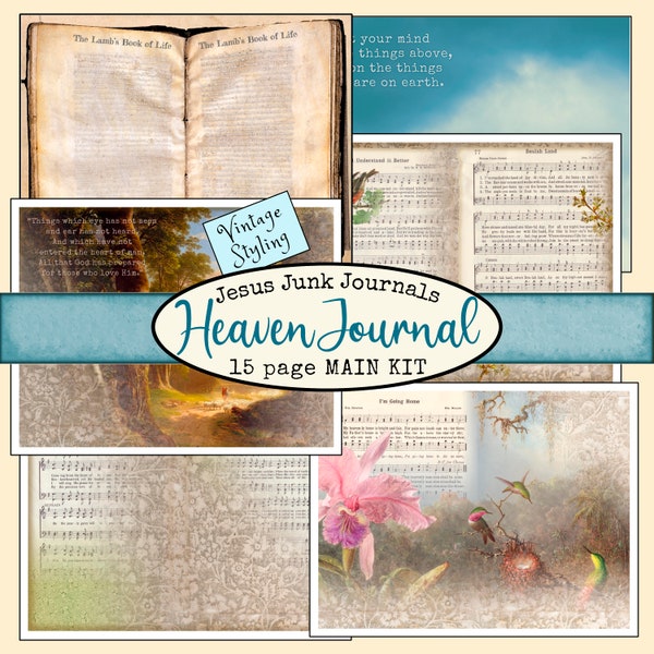 15 page Vintage-style Heaven Journal Main Kit digital download printable junk journal kit