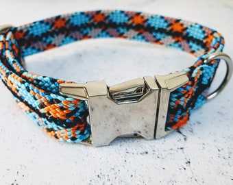 Dog collar made of rope adjustable, approx. 2.5 cm wide, for small to medium-sized dogs, dew collar, neck made of rope with metal buckle