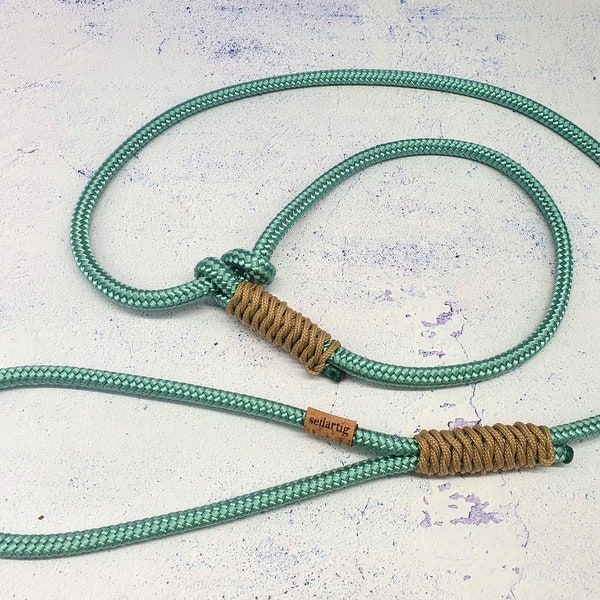 Retrieverleine mit integrierter Halsung aus 6mm Seil ohne Metall für kleine Hunde, Moxonleine, Sportleine, Jagdleine