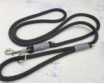 Dog leash made of premium rope with stainless steel carbiner, 2 m, 1 m, 3 m with hand strap. Waterproof and tear-resistant. Tauleine black grey