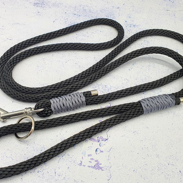 Dog leash made of premium rope with stainless steel carbiner, 2 m, 1 m, 3 m with hand strap. Waterproof and tear-resistant. Tauleine black grey