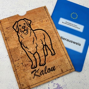 Hülle für EU Heimtierausweis und Impfpass für Hunde - Golden Retriever - aus Kork mit Name personalisierbar