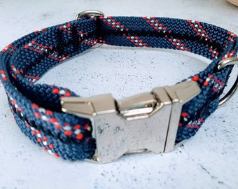 Dog collar made of rope adjustable, approx. 2.5 cm wide, for small to medium-sized dogs, dew collar, neck made of rope with metal buckle