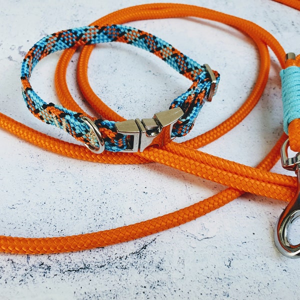 Puppy set made of rope, dog leash and collar for puppies, adjustable, house leash, light leash from 1 m with paracord, hand strap