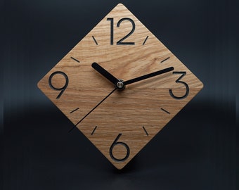 Reloj de pared de roble, moderno, minimalista, único, 15 cm, idea de regalo, mobiliario para el hogar, decoración