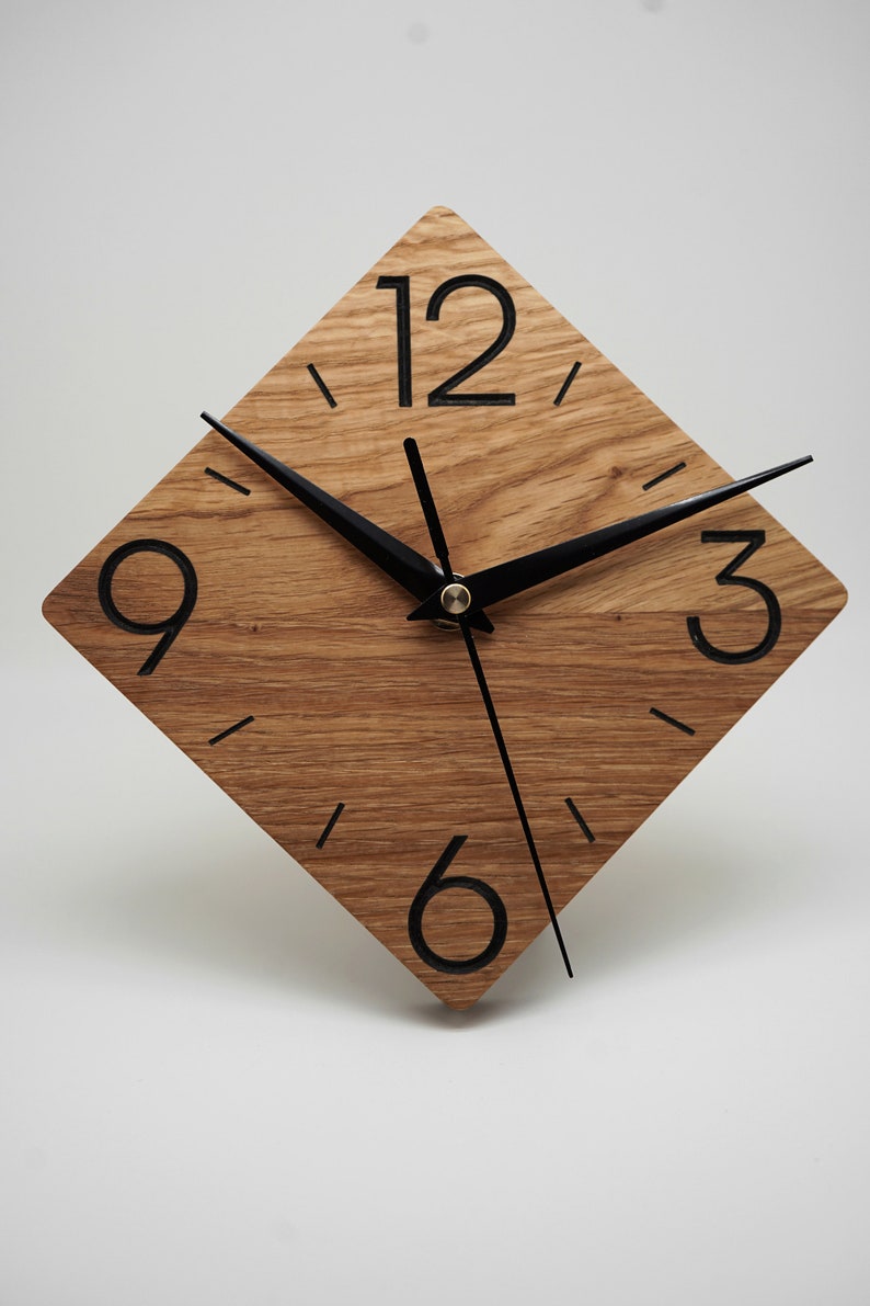 Reloj de pared de roble, moderno, minimalista, único, 15 cm, idea de regalo, mobiliario para el hogar, decoración imagen 10