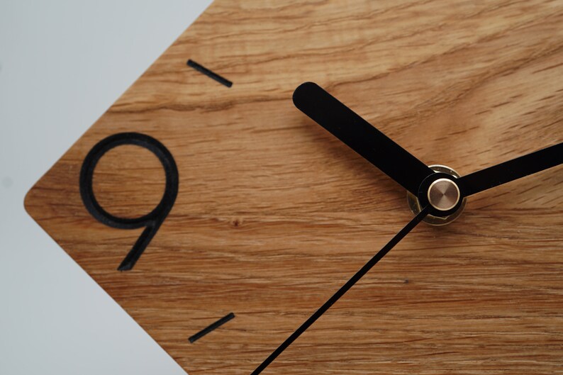 Reloj de pared de roble, moderno, minimalista, único, 15 cm, idea de regalo, mobiliario para el hogar, decoración imagen 7