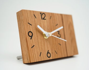 Table clock made of oak, modern, minimalist, elegant