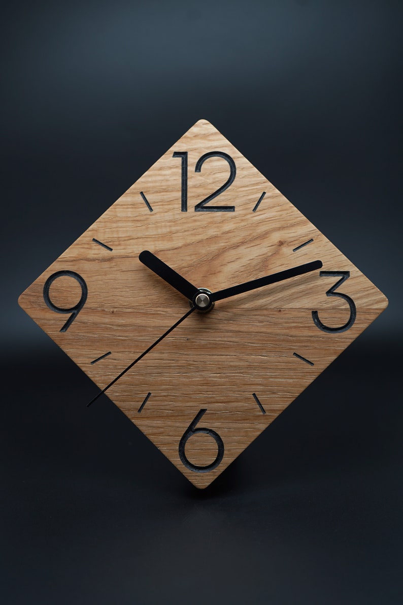 Reloj de pared de roble, moderno, minimalista, único, 15 cm, idea de regalo, mobiliario para el hogar, decoración Kurz