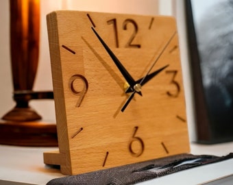 Reloj de mesa de madera, 15 cm, madera de haya