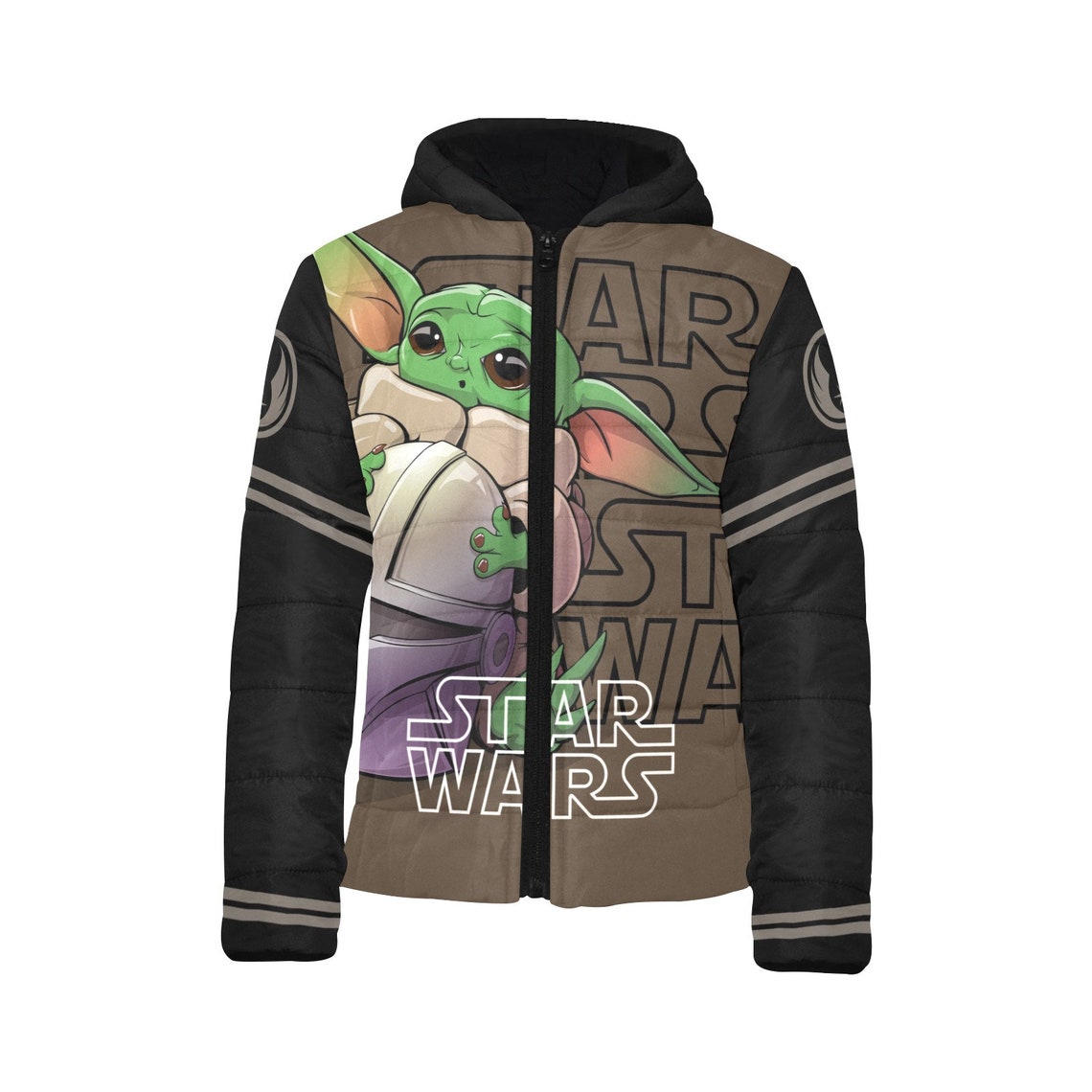 Baby Yoda Cartoon Grogu Kids Puffer Padded Hooded Jacket The Etsy