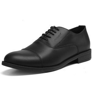 HANDMEN Men's Dress Shoe, Formal Classic Lace-up Oxfords, Genuine Leather（Black)