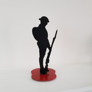 Metal Red Poppy Tommy Soldier Silhouette Desk or Garden Ornament British Legion  Charity