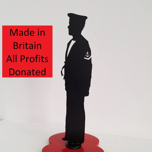 Metal British Navy Sailor Silhouette Desk/Garden Ornament Poppy Appeal