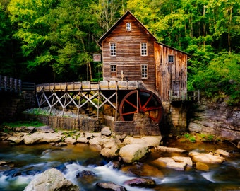 Glade Creek Grist Mill in Babcock State Park West Virginia Metal Print Canvas Wrap Photo Photography