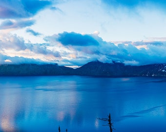 Crater Lake Oregon Wizard Lake Twilight Sunrise Panorama Three Photo Panel Photograph Metal Print Canvas Wrap