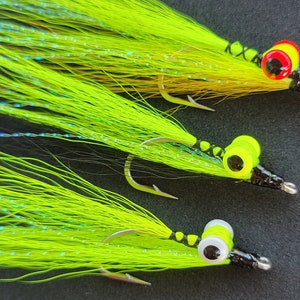 3 Pack Clouser Minnow, UV Chartreuse, Saltwater/Freshwater Flies for Redfish, Speckled Trout, Striped Bass, Weakfish, and Bass