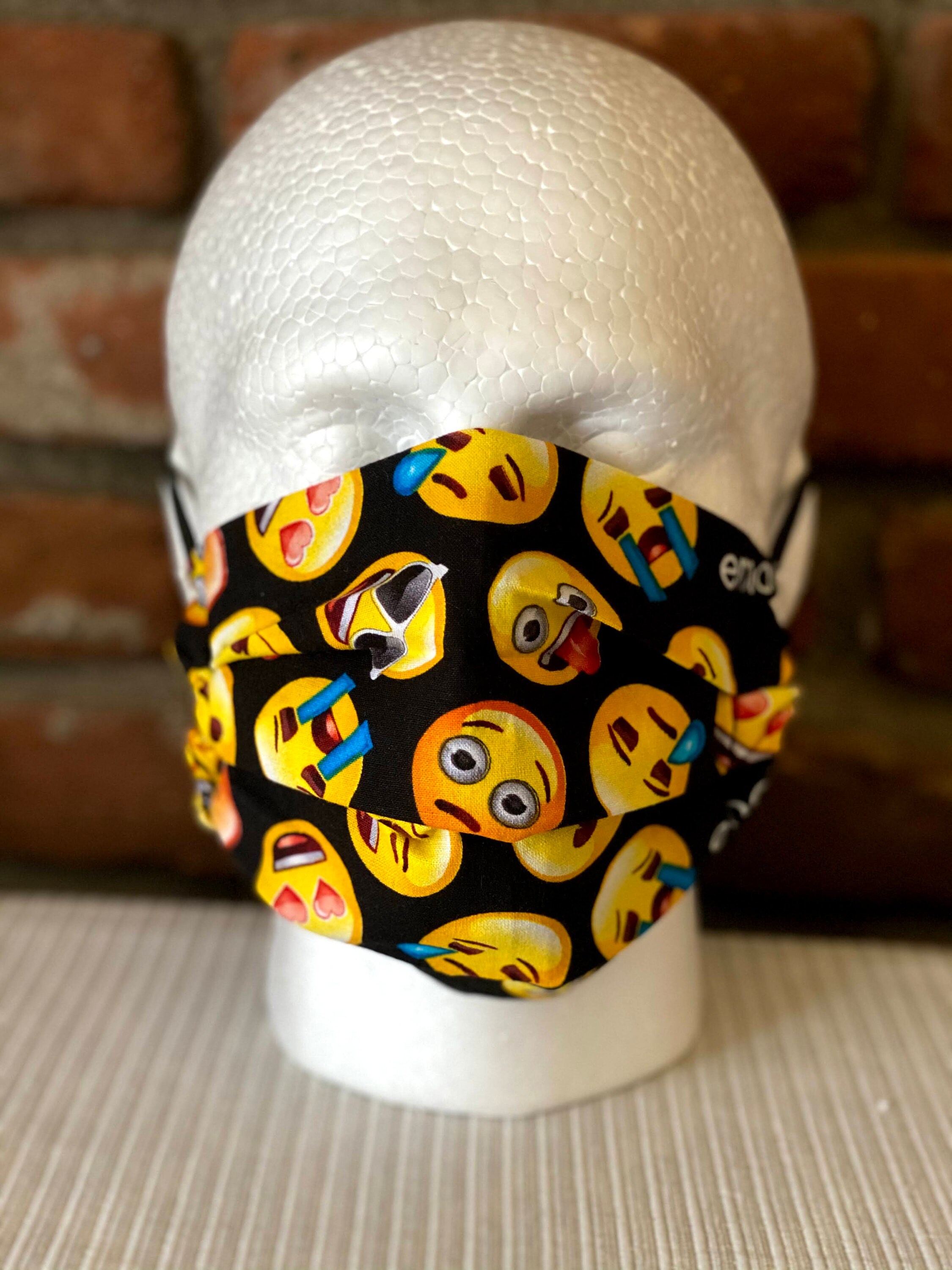Emojies Face Mask Emoji Happy Sad Snarky Black and Yellow Etsy