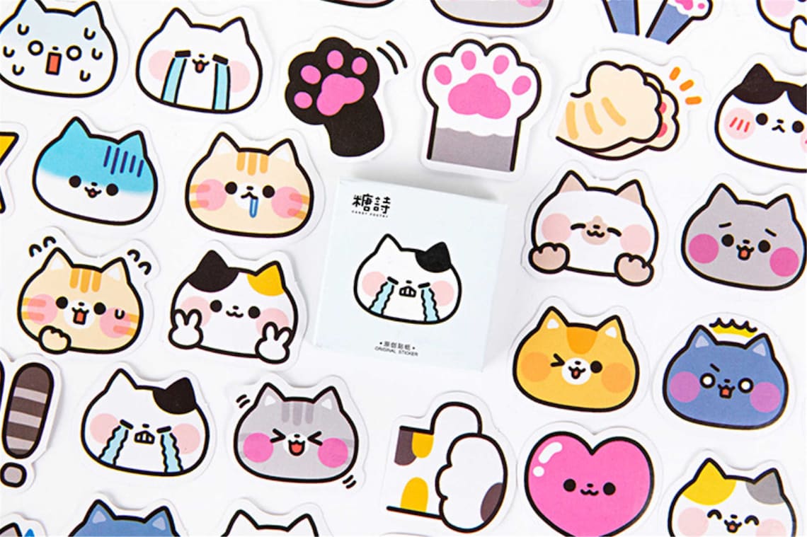 45 PCS Meow Meow Battle Sticker Cat Head Sticker Cute | Etsy