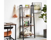 4 Tier Industrial Ladder Shelf, Indoor Plant Stand Storage Shelves, Bathroom, Living Room, Metal Wood Bookcase, Retro Brown
