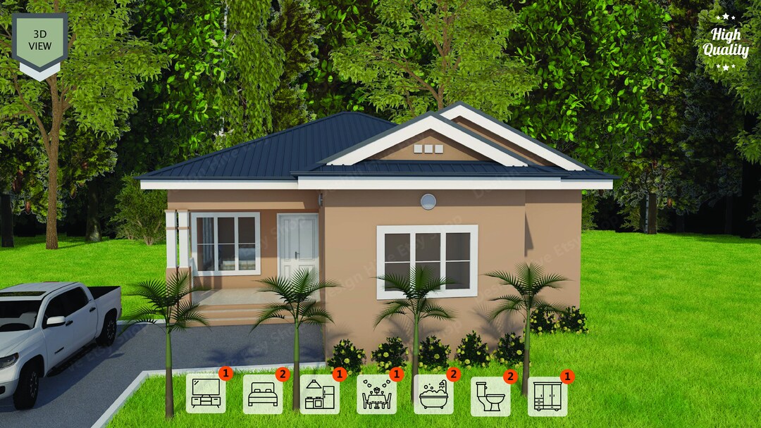 Modern 2bedroom Ranch House Plans for Tiny USA Homes Etsy