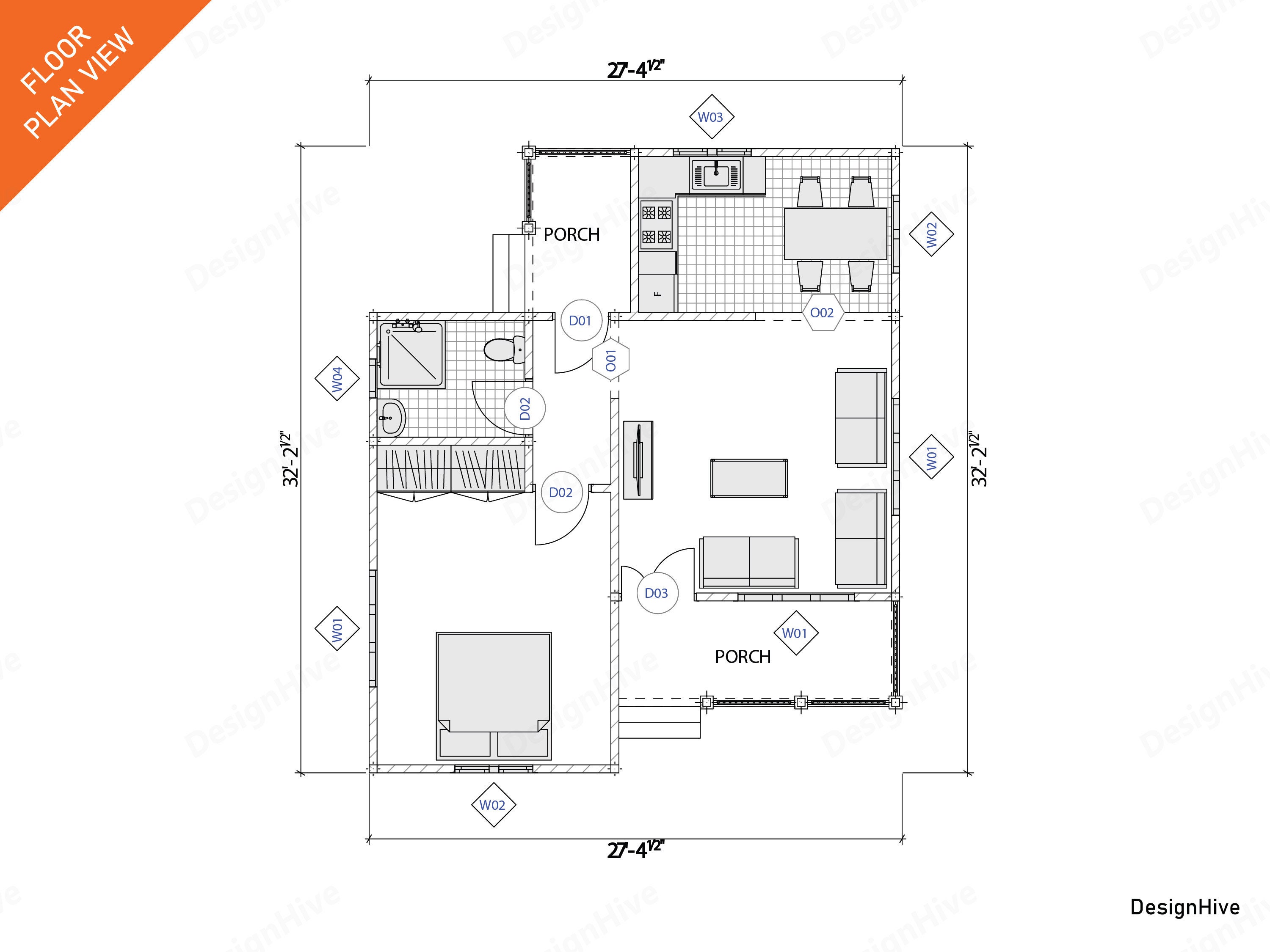 1 Bedroom Modern House Plans Open Concept Single Story Home - Etsy