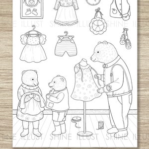 Bear Family, Making Clothes, Printable Coloring Page, Bear Coloring, Children&#39;s Clothing Coloring, Coloring Sheet, Coloring Clothes